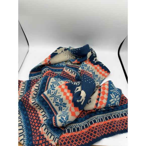 Jack Wills Fair Isle Knit Scarf Blue Red Cream Reindeer Snowflake Winter Wool - Picture 6 of 6